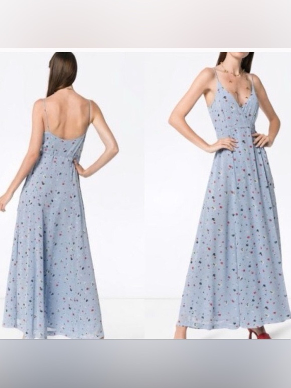 Ganni Dainty Georgette Wrap Dress Light Blue Floral Size 34/ US 2